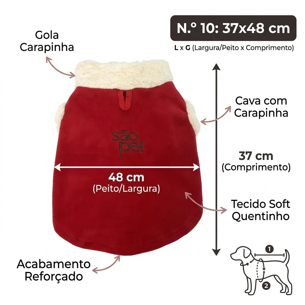 Roupa São Pet em Tecido Soft com Carapinha Tamanho 10 Cor Vermelha - imagem 2
