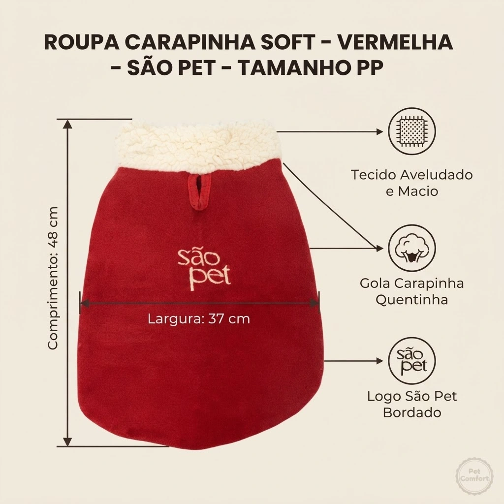 Roupa São Pet em Tecido Soft com Carapinha Tamanho 10 Cor Vermelha - imagem 2