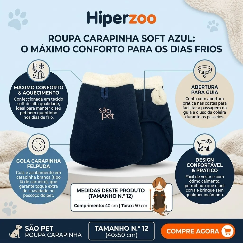 Roupa São Pet em Tecido Soft com Carapinha Tamanho 12 Cor Azul - imagem 2