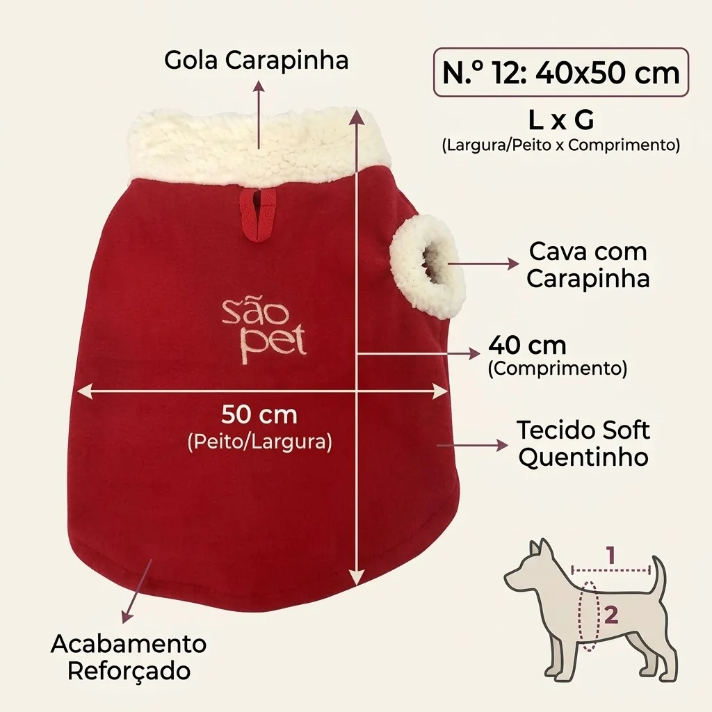 Roupa São Pet em Tecido Soft com Carapinha Tamanho 12 Cor Vermelha - imagem 2