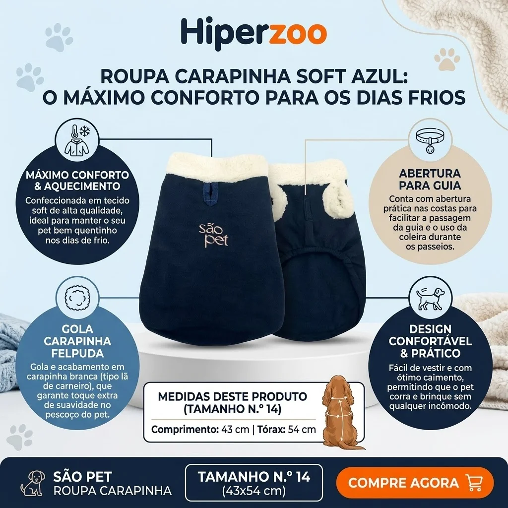 Roupa São Pet em Tecido Soft com Carapinha Tamanho 14 Cor Azul - imagem 2
