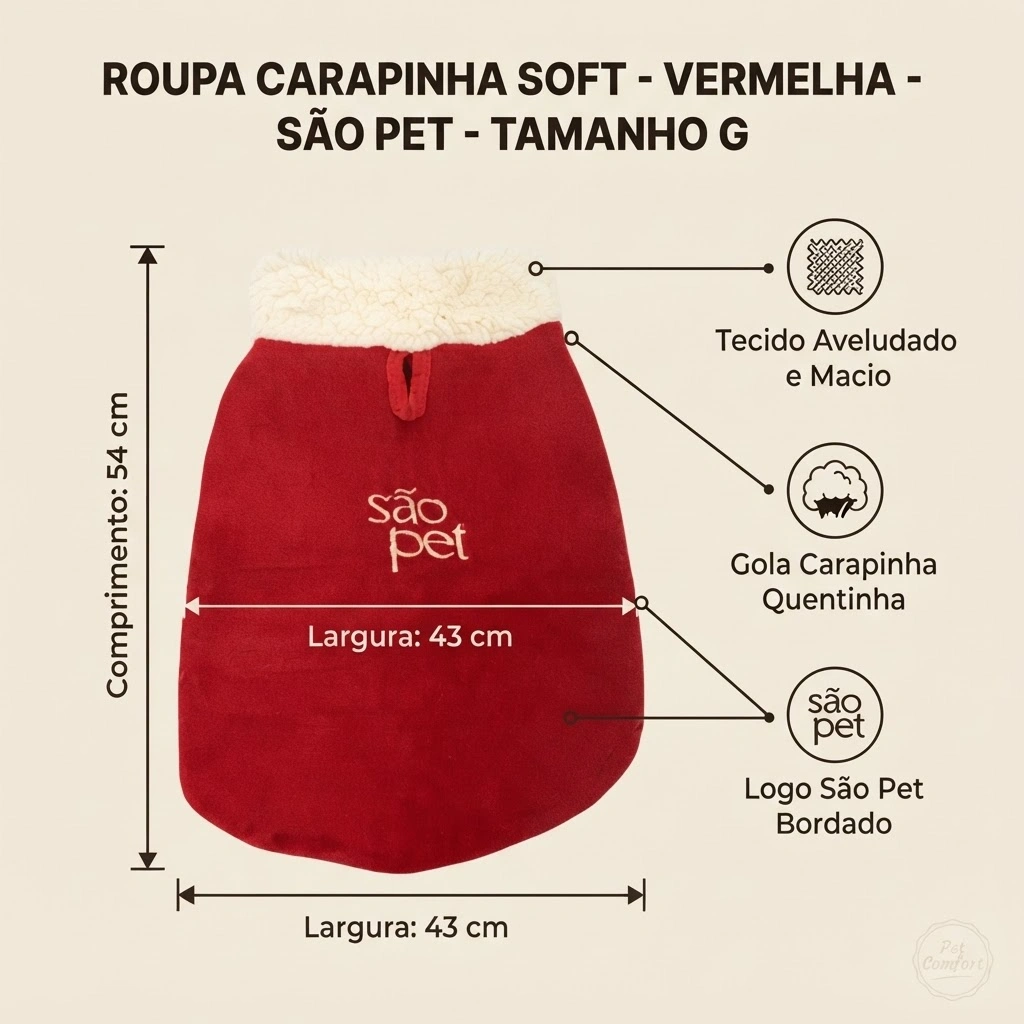Roupa São Pet em Tecido Soft com Carapinha Tamanho 14 Cor Vermelha - imagem 2