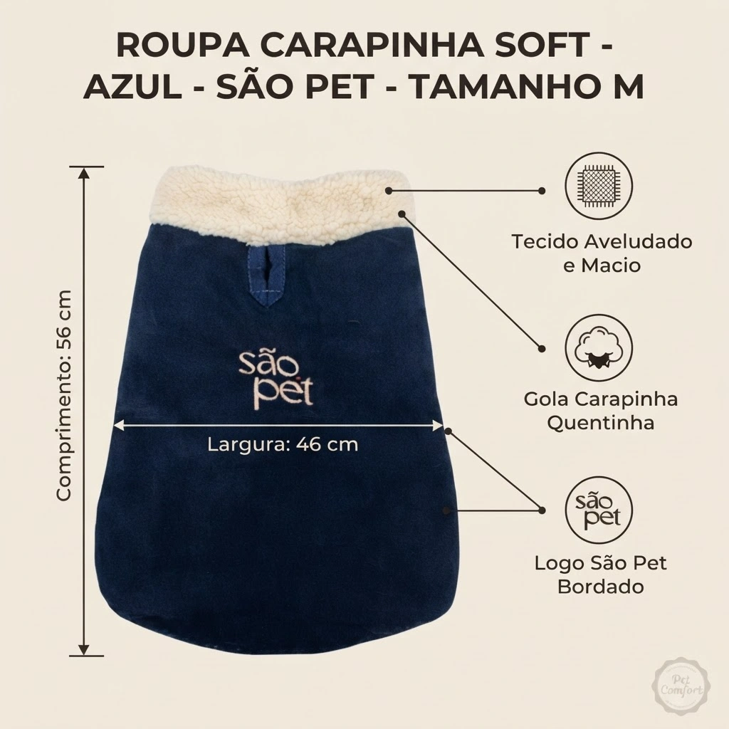 Roupa São Pet em Tecido Soft com Carapinha Tamanho 16 Cor Azul - imagem 2
