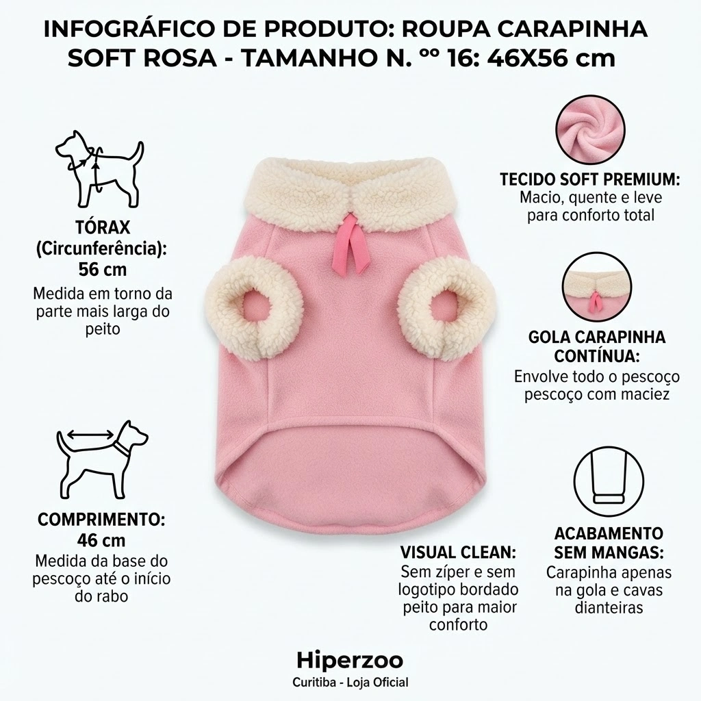 Roupa São Pet em Tecido Soft com Carapinha Tamanho 16 Cor Rosa - imagem 2