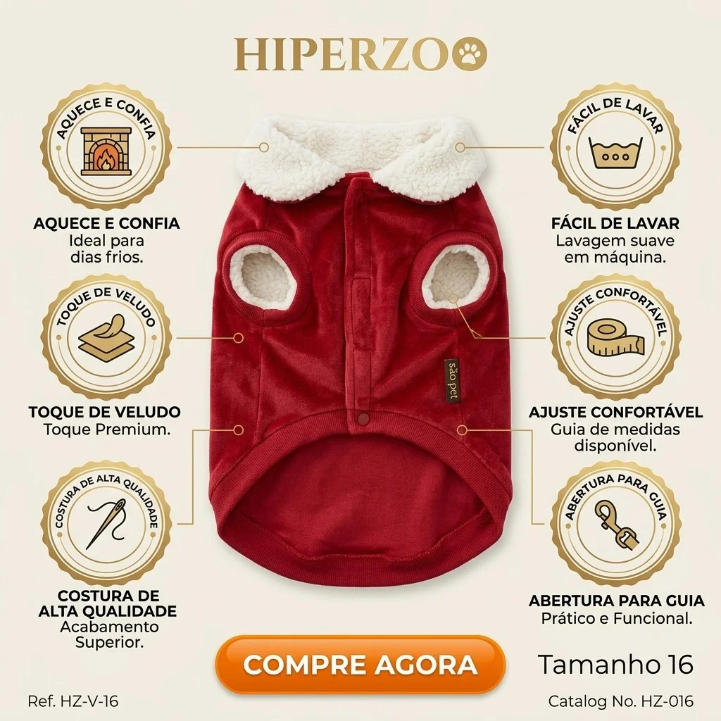 Roupa São Pet em Tecido Soft com Carapinha Tamanho 16 Cor Vermelha - imagem 2