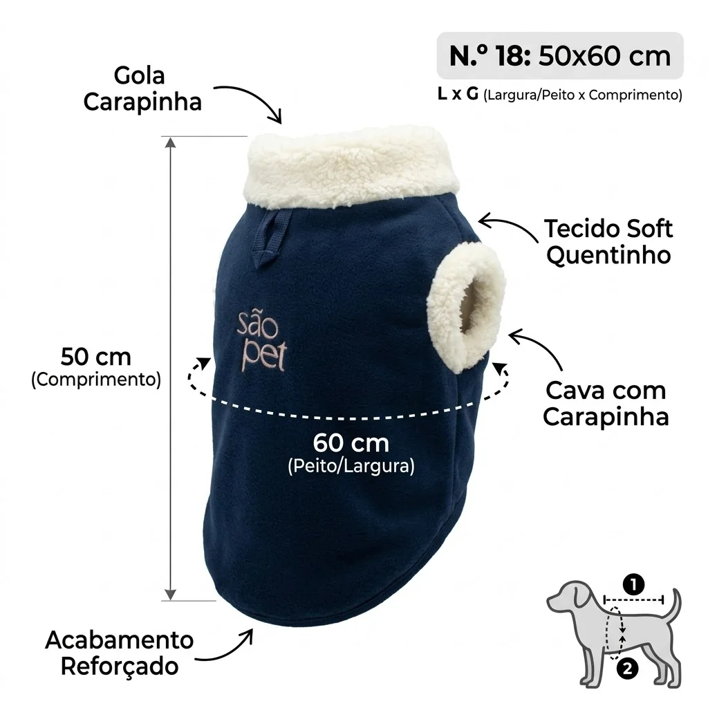 Roupa São Pet em Tecido Soft com Carapinha Tamanho 18 Cor Azul - imagem 2
