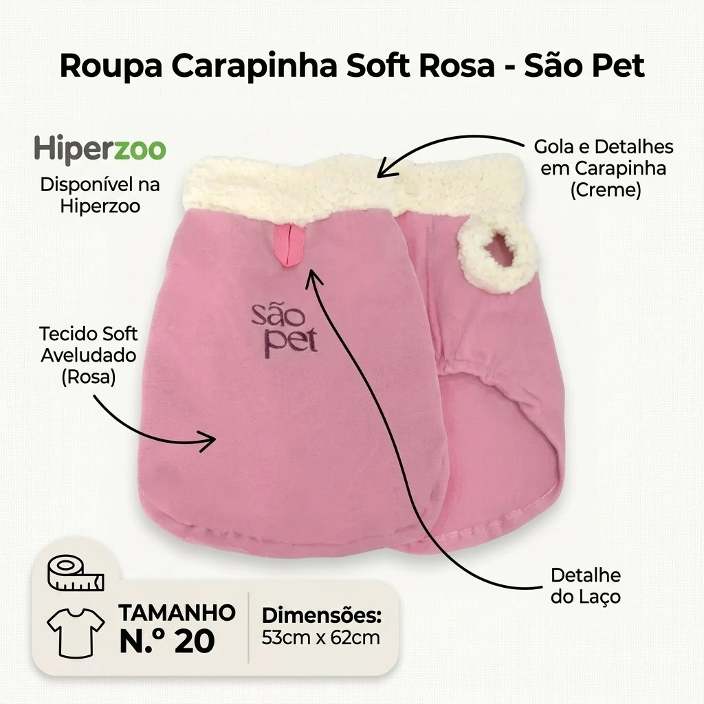 Roupa São Pet em Tecido Soft com Carapinha Tamanho 20 Cor Rosa - imagem 2