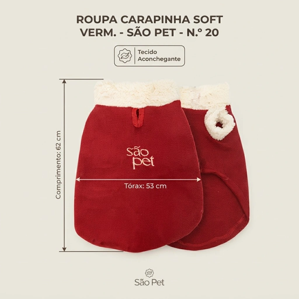 Roupa São Pet em Tecido Soft com Carapinha Tamanho 20 Cor Vermelha - imagem 2