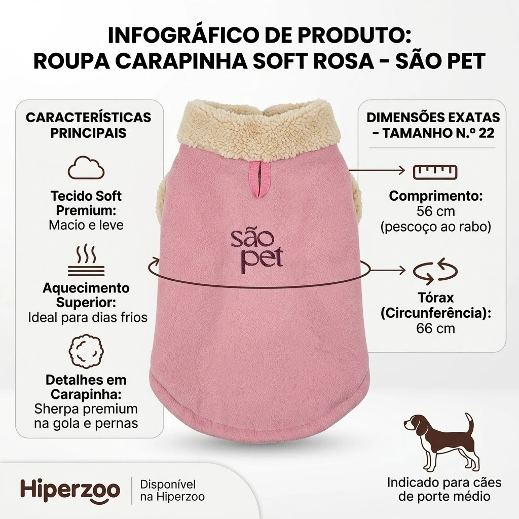Roupa São Pet em Tecido Soft com Carapinha Tamanho 22 Cor Rosa - imagem 2