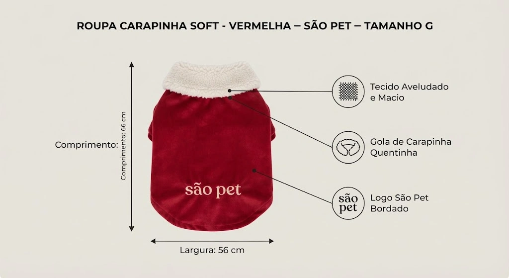 Roupa São Pet em Tecido Soft com Carapinha Tamanho 22 Cor Vermelha - imagem 2
