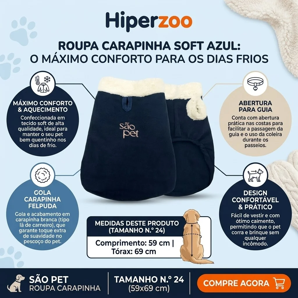 Roupa São Pet em Tecido Soft com Carapinha Tamanho 24 Cor Azul - imagem 3