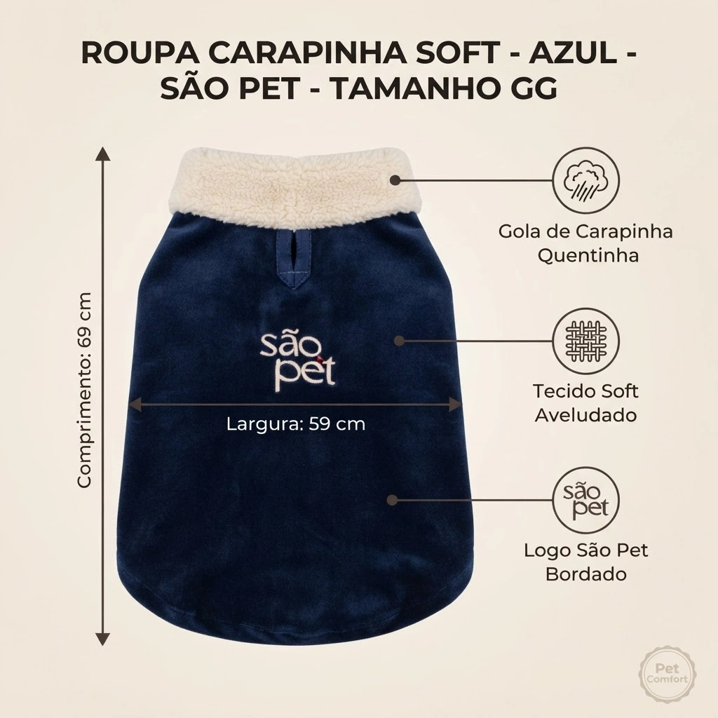 Roupa São Pet em Tecido Soft com Carapinha Tamanho 24 Cor Azul - imagem 2