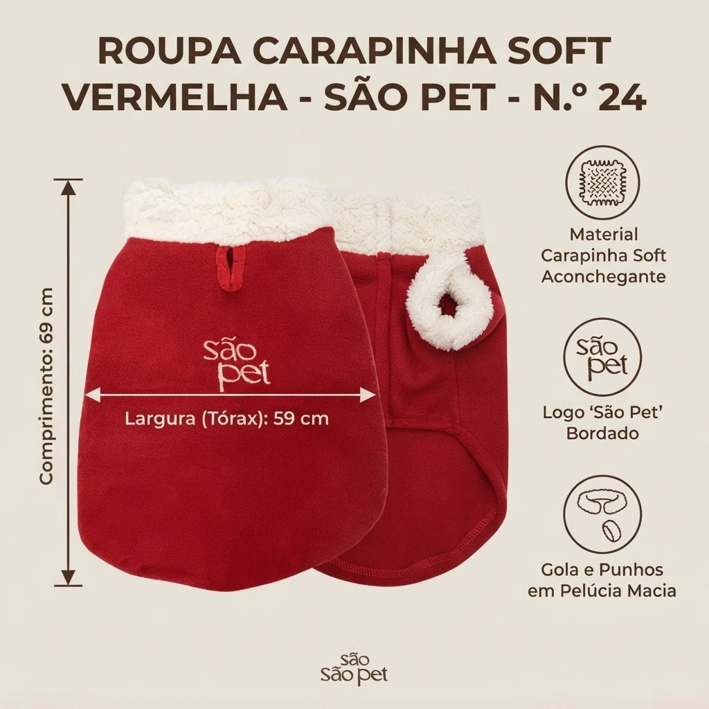 Roupa São Pet em Tecido Soft com Carapinha Tamanho 24 Cor Vermelha - imagem 2