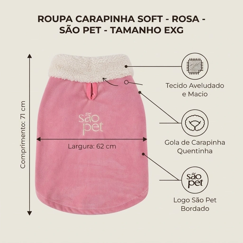 Roupa São Pet em Tecido Soft com Carapinha Tamanho 26 Cor Rosa - imagem 3