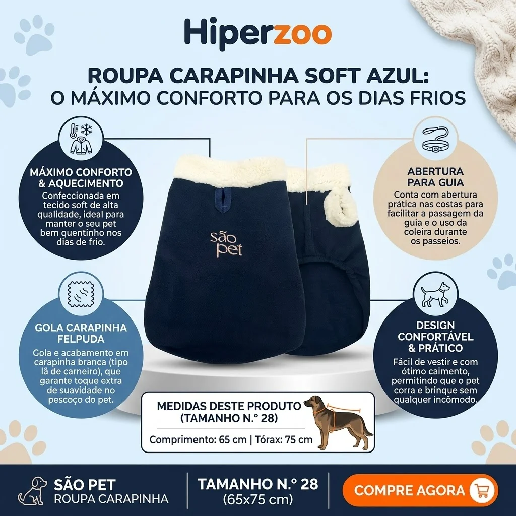 Roupa São Pet em Tecido Soft com Carapinha Tamanho 28 Cor Azul - imagem 2