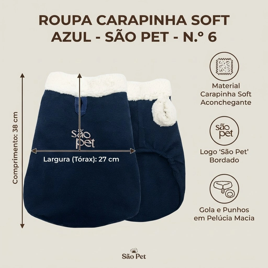 Roupa São Pet em Tecido Soft com Carapinha Tamanho 6 Cor Azul - imagem 2