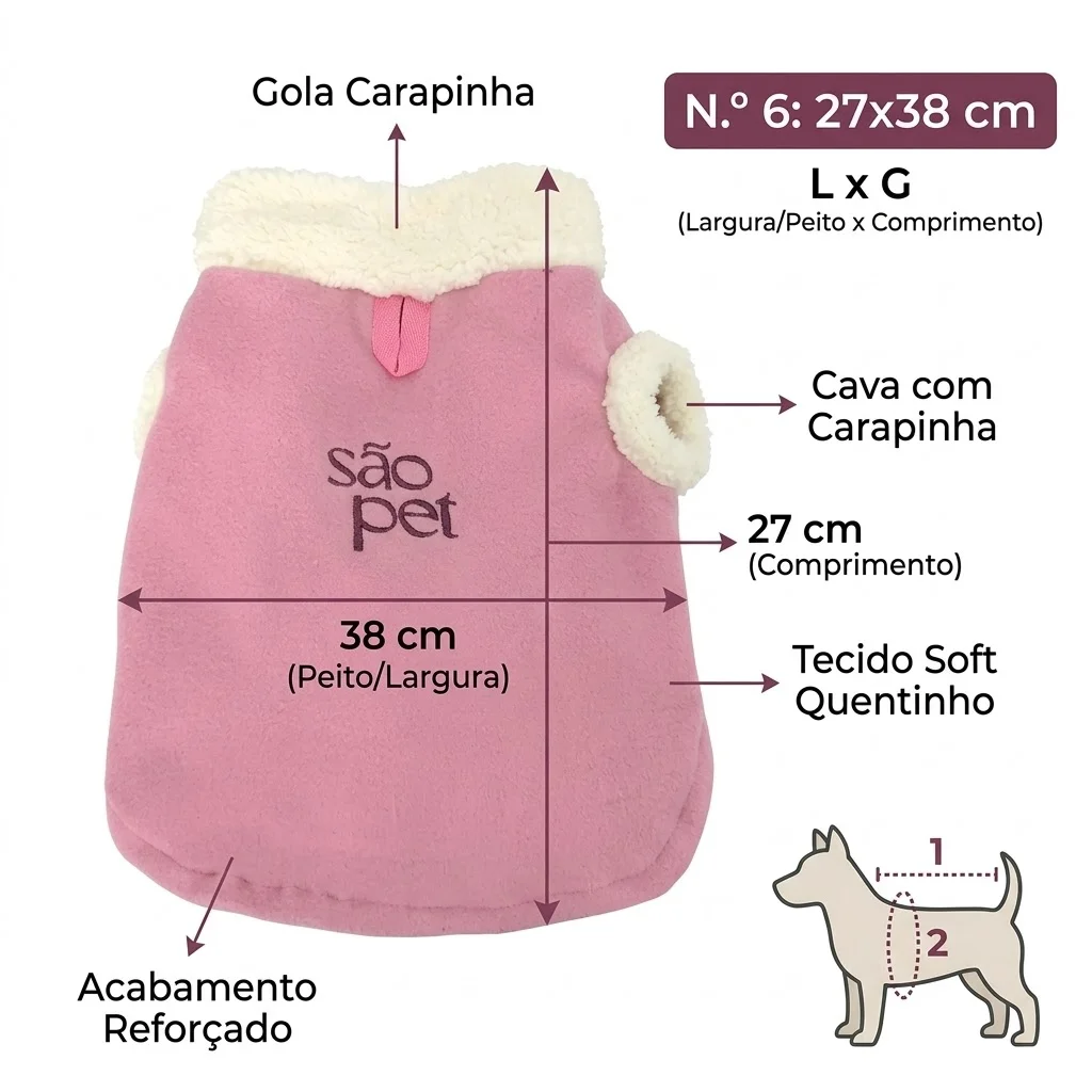 Roupa São Pet em Tecido Soft com Carapinha Tamanho 6 Cor Rosa - imagem 2
