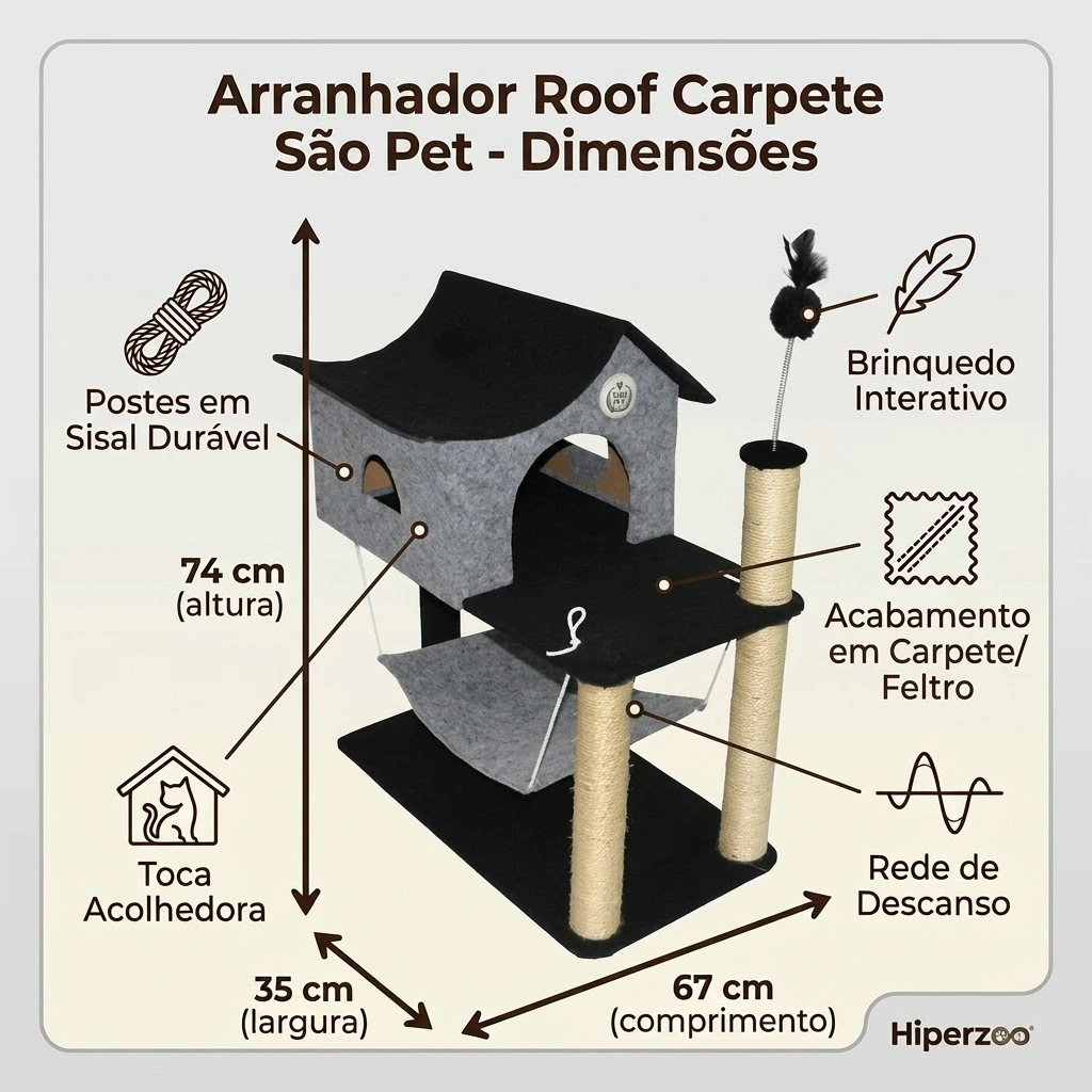 Arranhador São Pet Roof Carpete Preto e Cinza - imagem 2