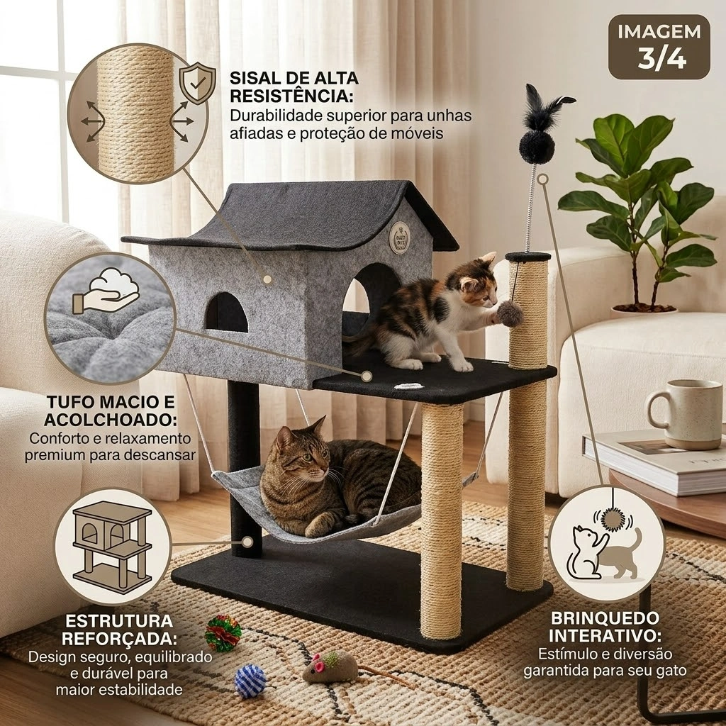 Arranhador São Pet Roof Carpete Preto e Cinza - imagem 3