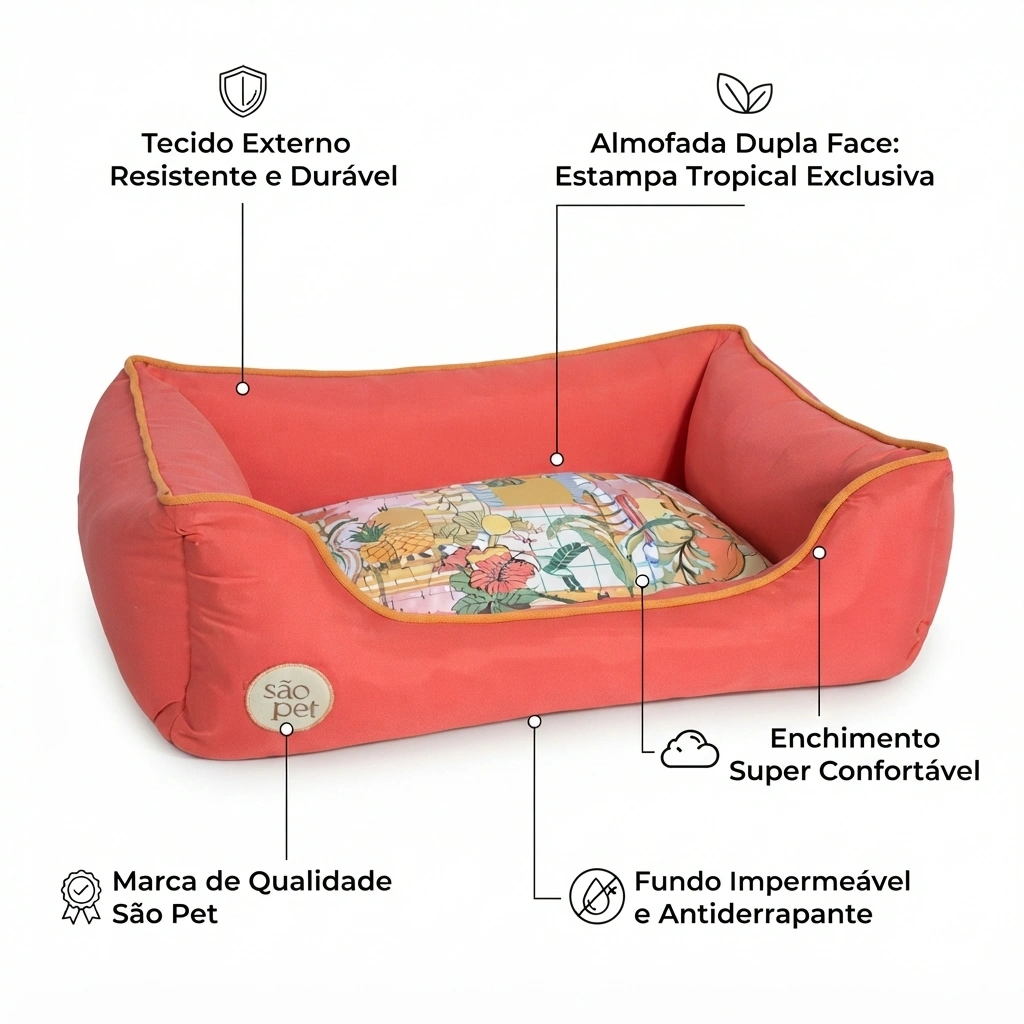 Cama São Pet Rubi Tropical Vermelha Tamanho M  - imagem 3