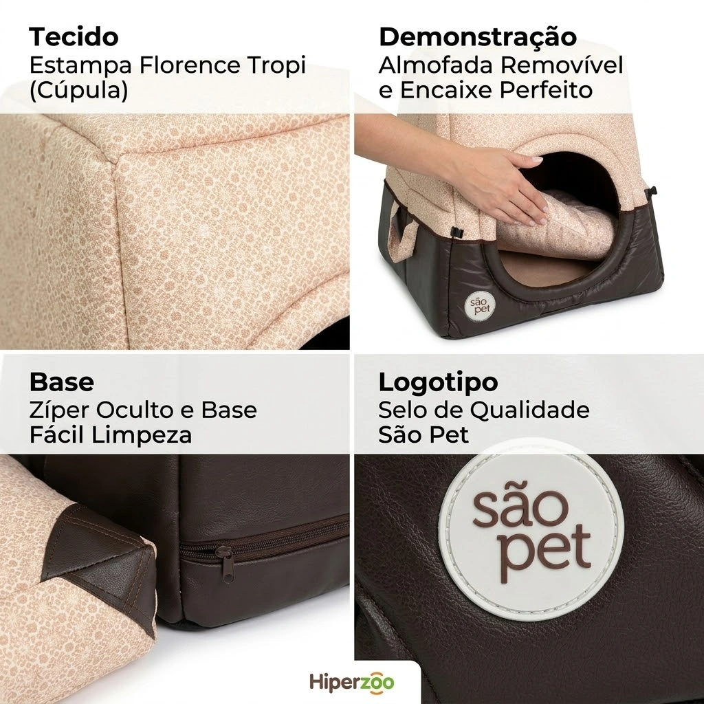 Cama São Pet Túnel Florence Tropical Cor Marrom Tamanho M - imagem 4