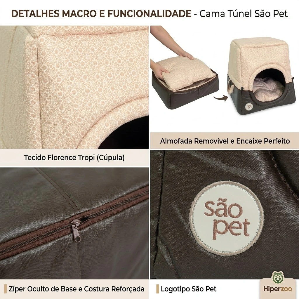 Cama São Pet Túnel Florence Tropical Cor Marrom Tamanho G - imagem 4