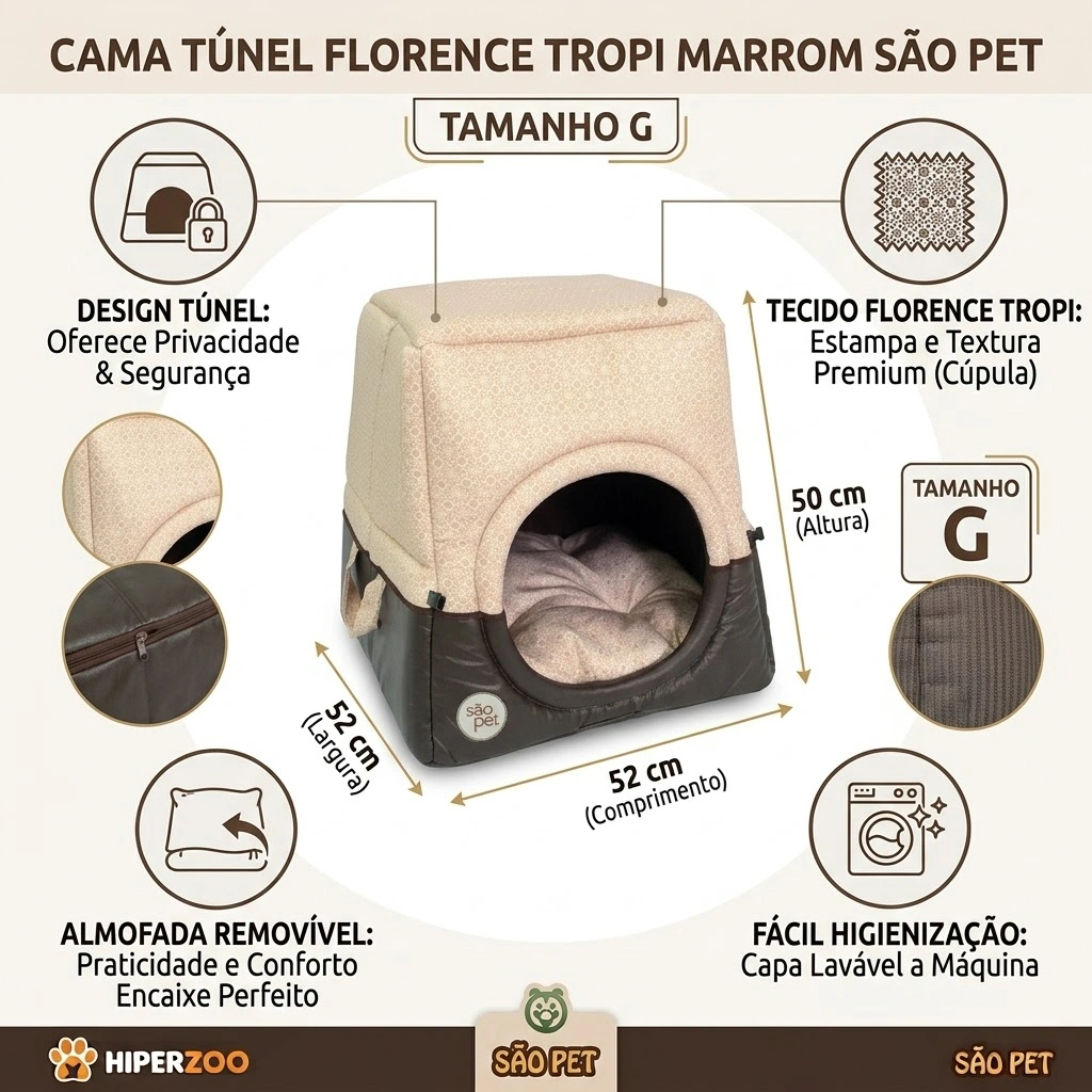 Cama São Pet Túnel Florence Tropical Cor Marrom Tamanho G - imagem 5