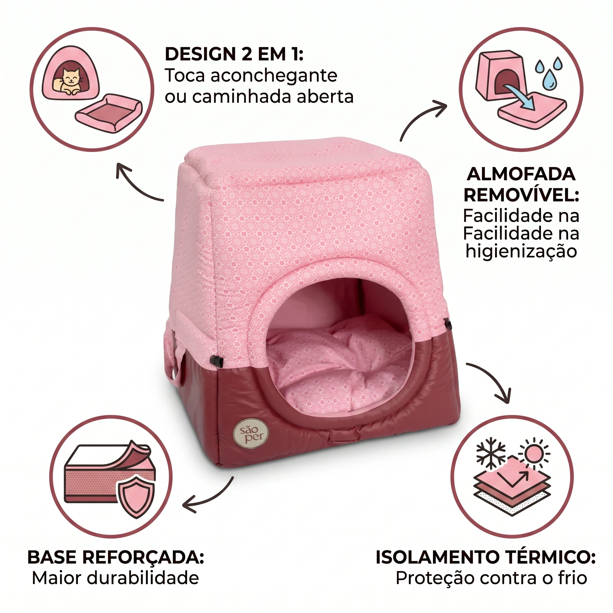 Cama São Pet Túnel Florence Tropical Cor Rosa Tamanho M - imagem 4