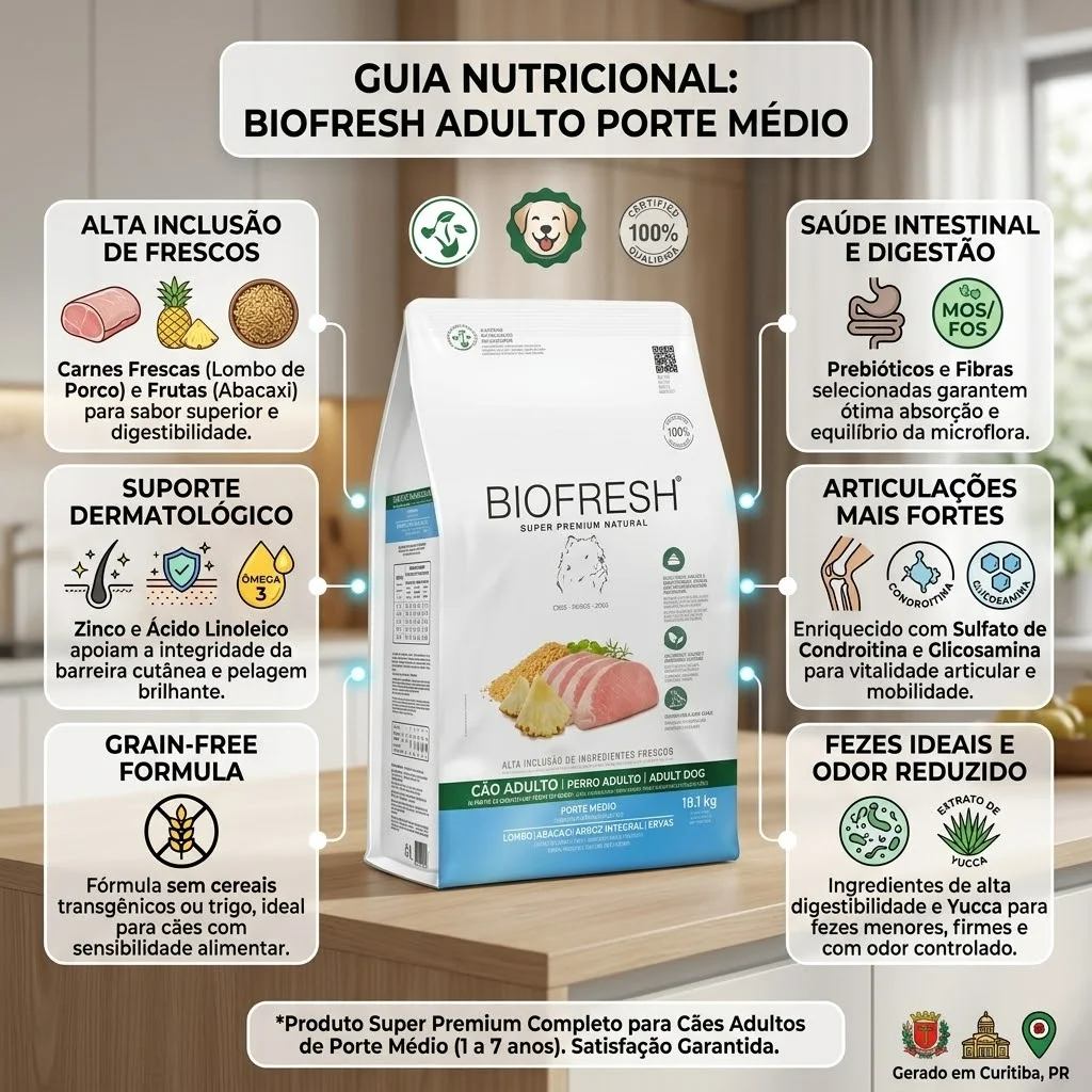 Ração Biofresh para Cães Adultos Porte Médio Sabor Lombo, Abacaxi, Arroz Integral e Ervas 10,1Kg - imagem 3