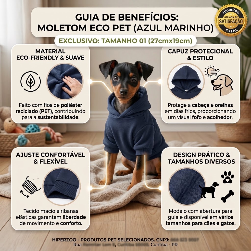 Moletom Eco Pet Com Capuz Azul Marinho Para Cães Tamanho 2 - imagem 2