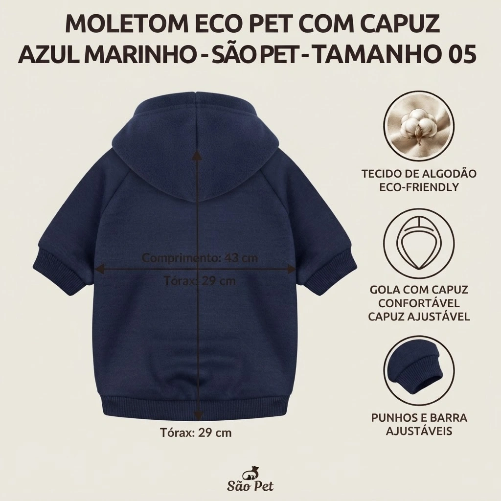 Moletom Eco Pet Com Capuz Azul Marinho Para Cães Tamanho 5 - imagem 2