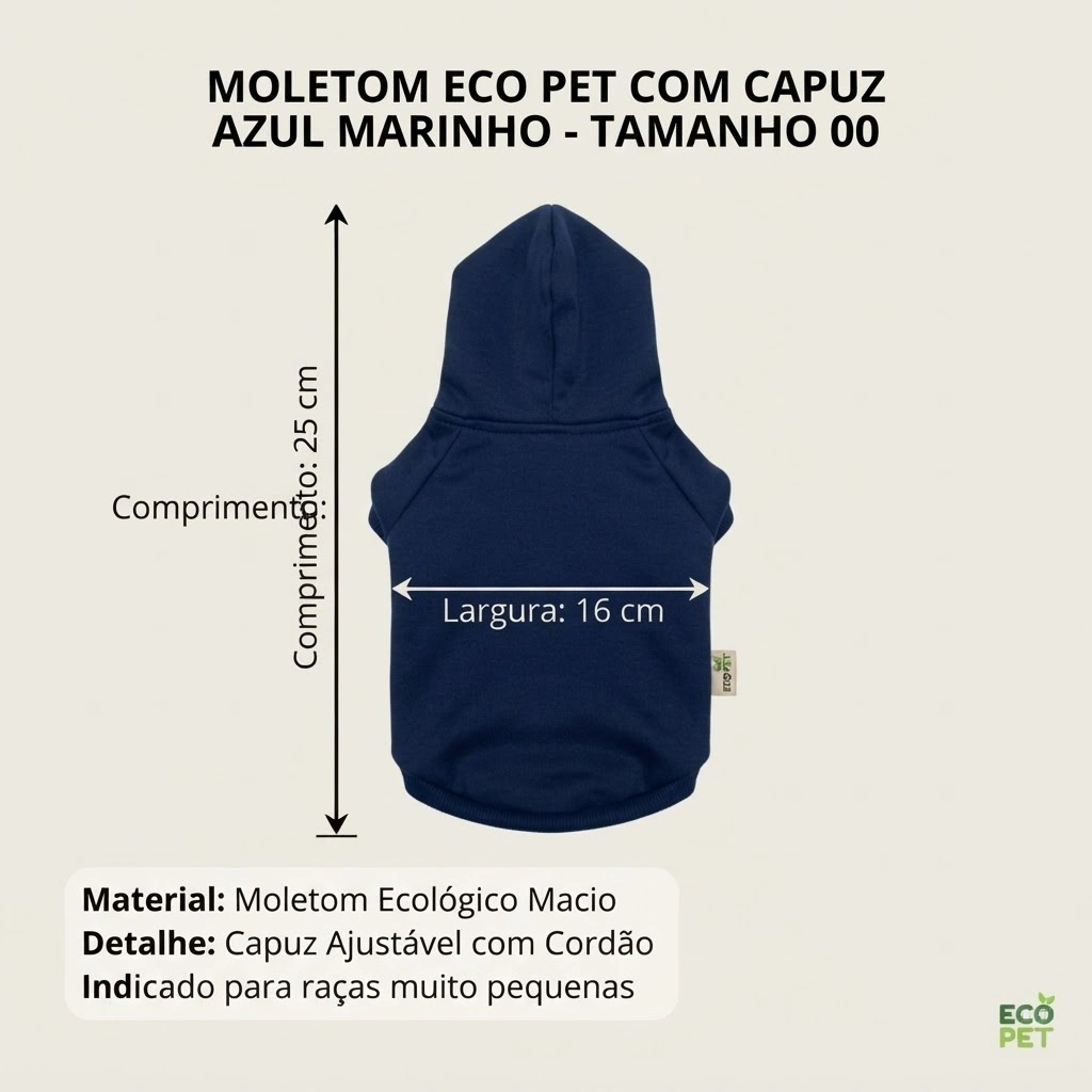 Moletom Eco Pet Com Capuz Azul Marinho Para Cães Tamanho 0 - imagem 2