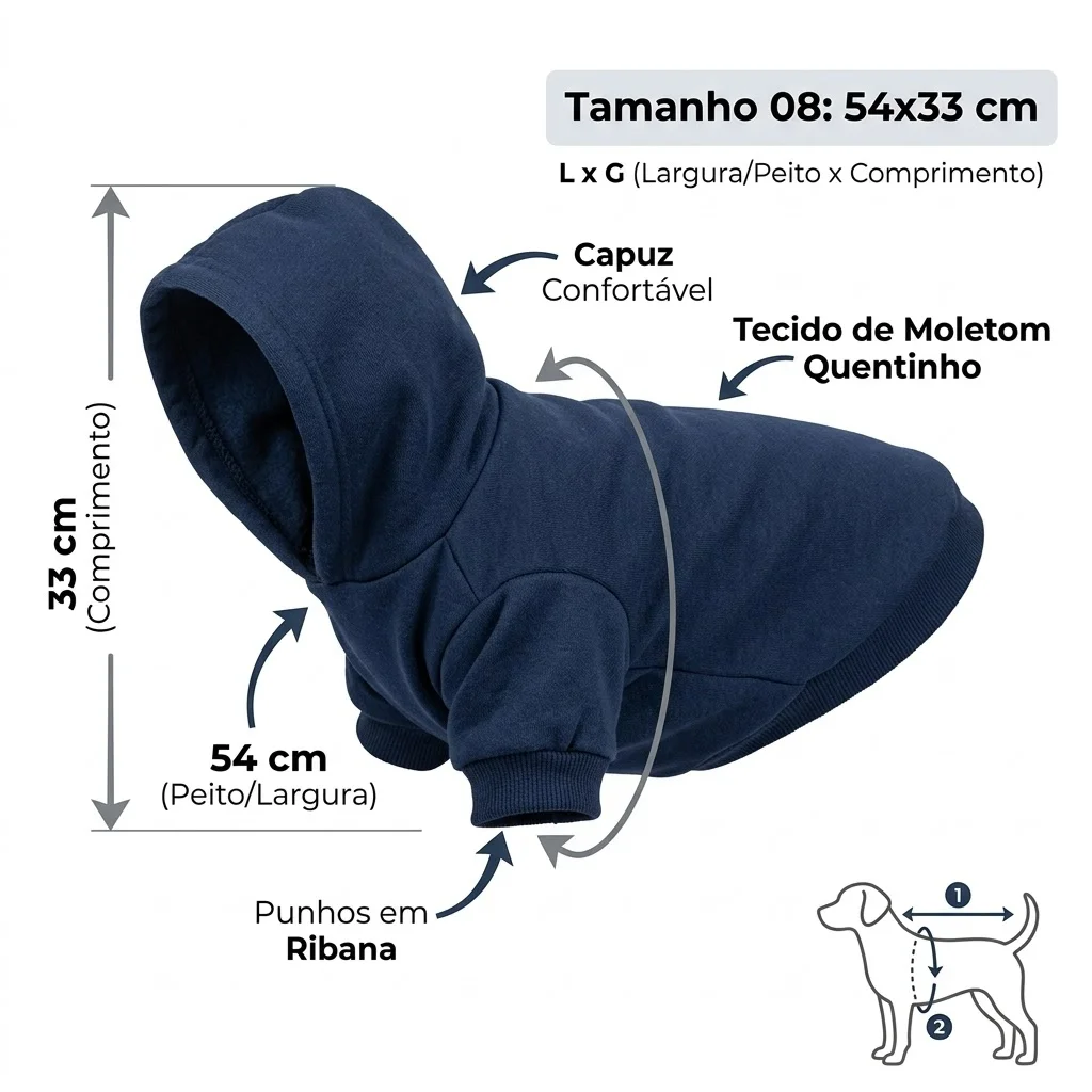 Moletom Eco Pet Com Capuz Azul Marinho Tamanho 8 - imagem 2