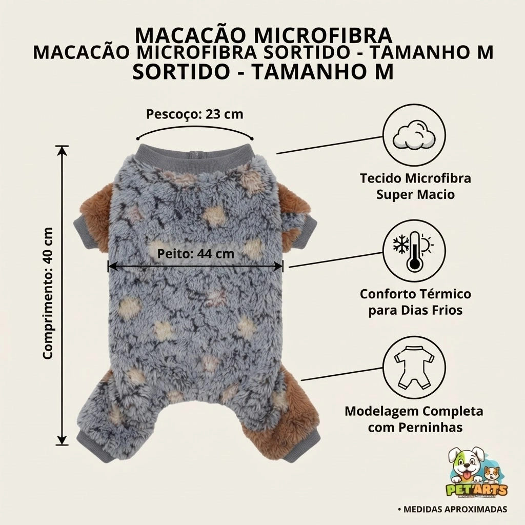 Macacão Pet Microfibra Cores Sortidas Pet'Arts para Cães e Gatos Machos Tamanho M - imagem 4