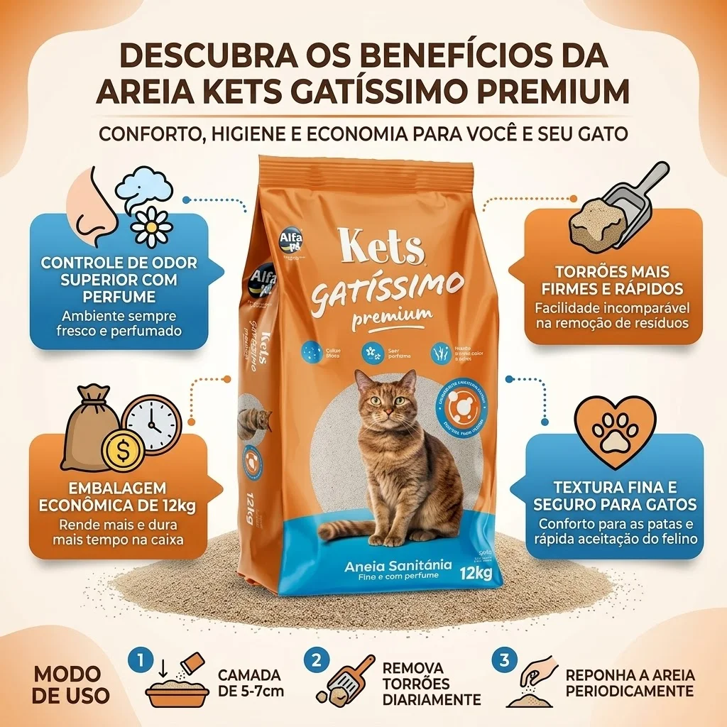 Areia Higiênica Kets Gatíssimo Fina Sem Perfume para Gatos 12Kg - imagem 2