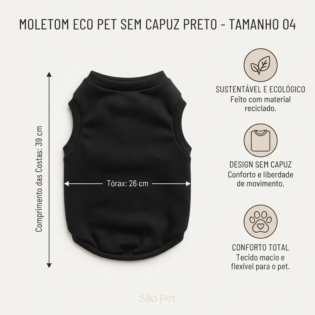 Moletom Eco Pet Sem Capuz Preto Para Cães Tamanho 4 - imagem 2
