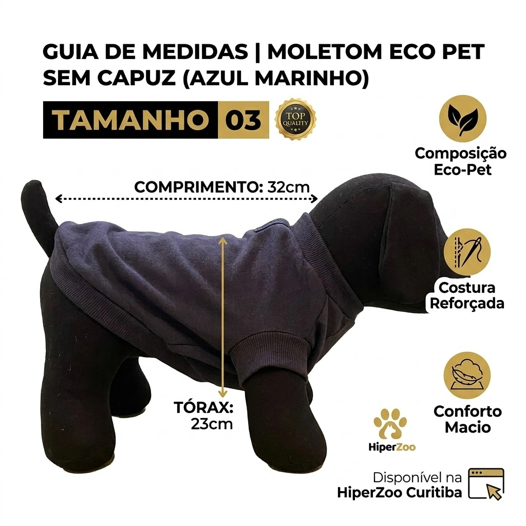 Moletom Eco Pet Sem Capuz Azul Marinho Para Cães Tamanho 3 - imagem 2