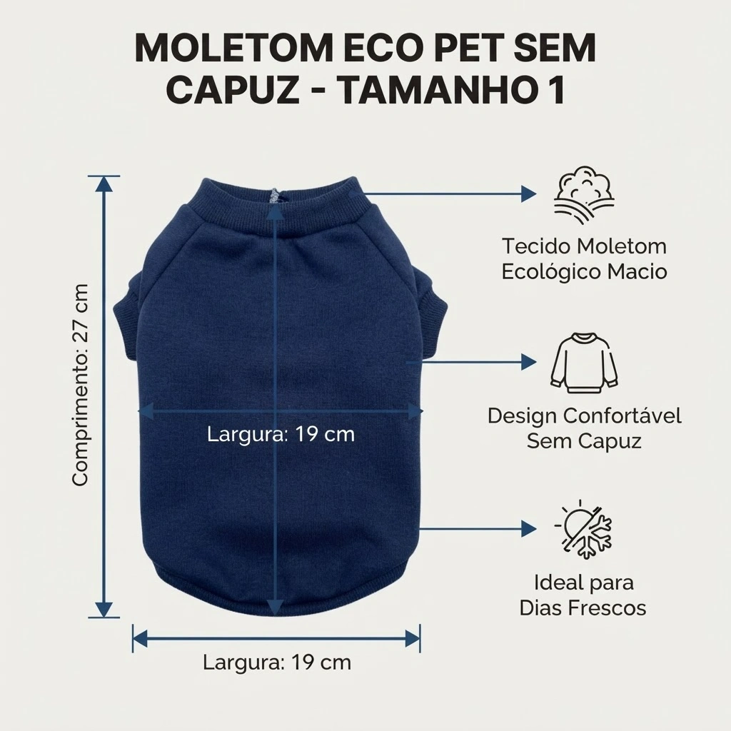 Moletom Eco Pet Sem Capuz Azul Marinho Para Cães Tamanho 1 - imagem 2