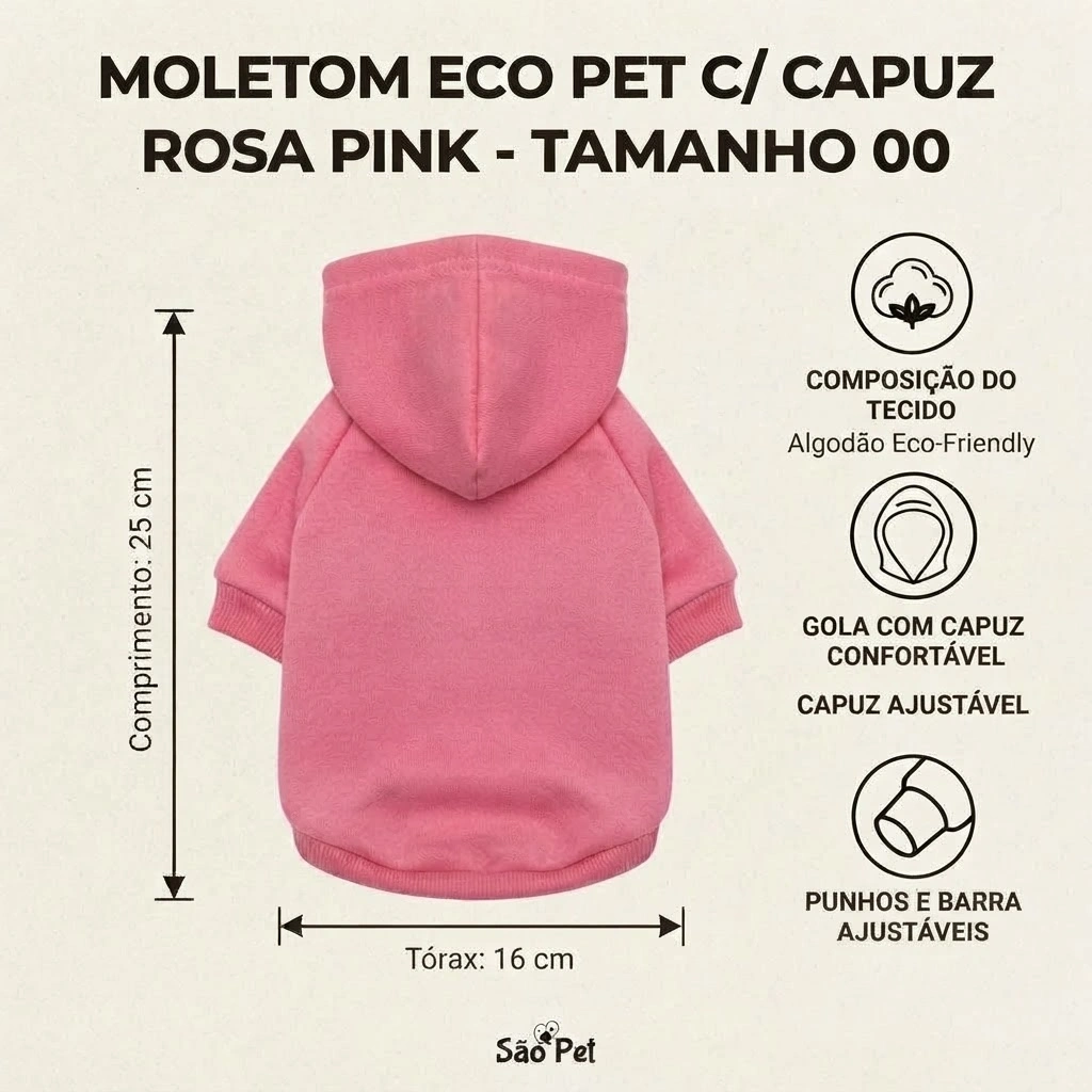 Moletom Eco Pet Com Capuz Rosa Pink Para Cães  Tamanho 00 - imagem 2