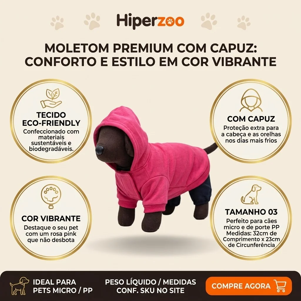 Moletom Eco Pet Com Capuz Rosa Pink Para Cães Tamanho 03 - imagem 2