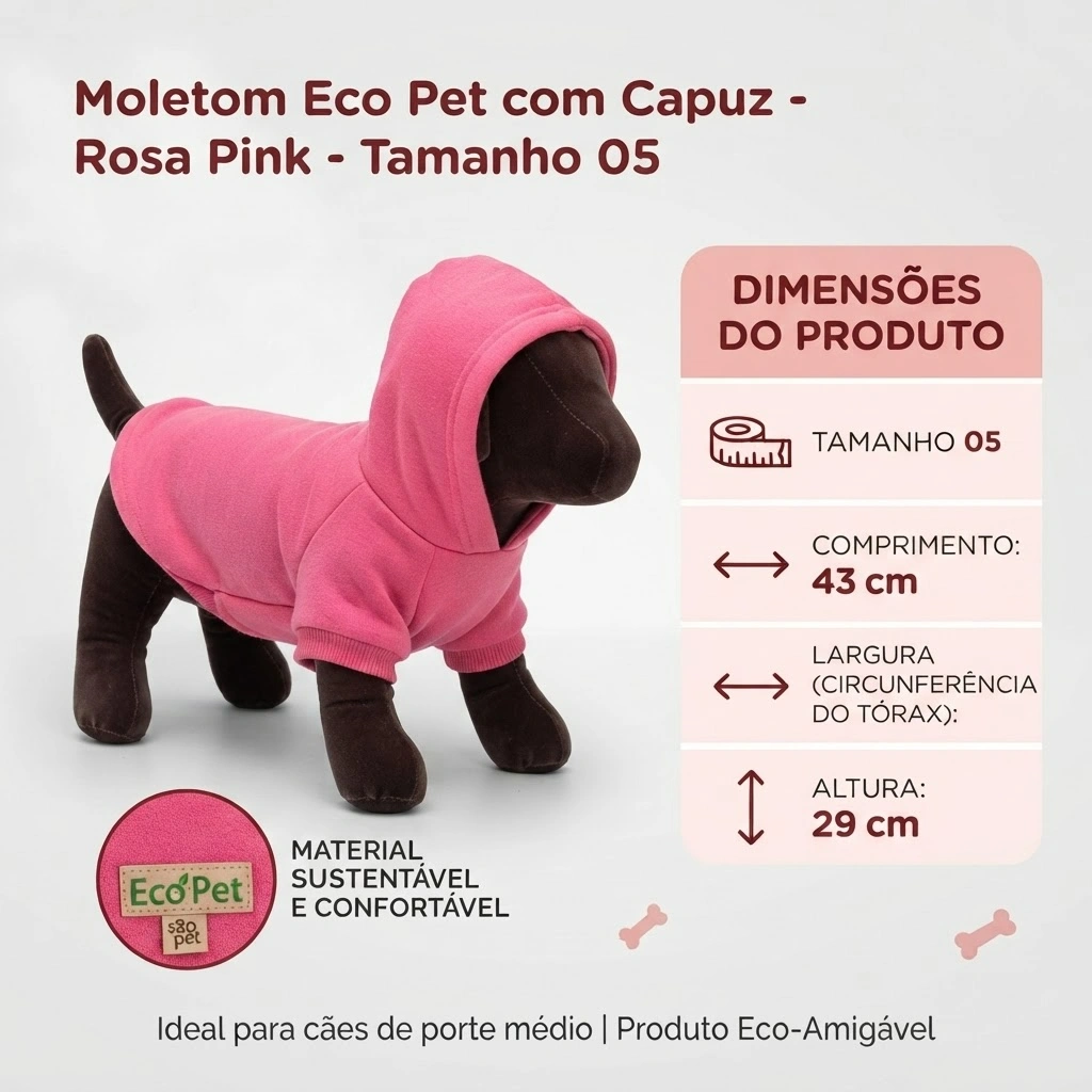 Moletom Eco Pet Com Capuz Rosa Pink Para Cães Tamanho 05 - imagem 2