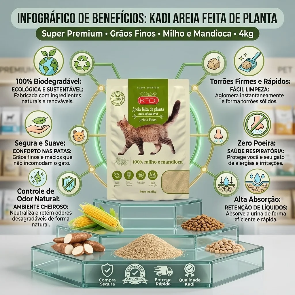Areia Higiênica Kadi Grãos Finos  para Gatos 4Kg - imagem 2