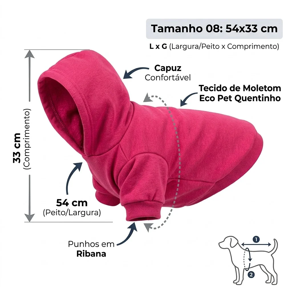 Moletom Eco Pet Com Capuz Rosa Pink Para Cães Tamanho 08 - imagem 2