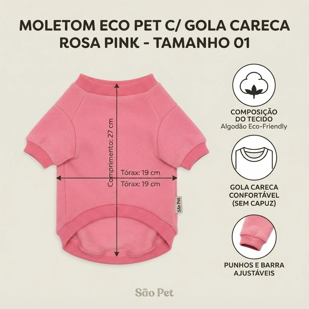 Moletom Eco Pet Sem Capuz Rosa Pink Para Cães Tamanho 1 - imagem 2