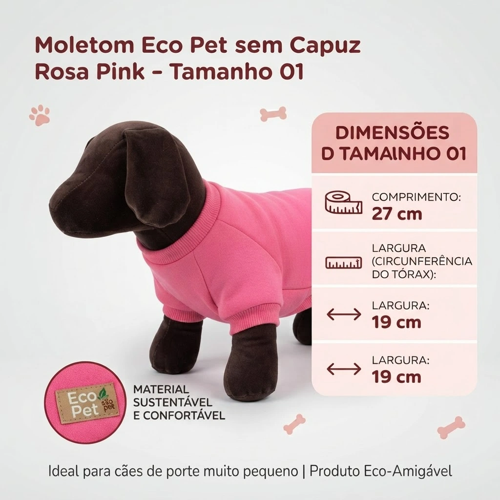 Moletom Eco Pet Sem Capuz Rosa Pink Para Cães Tamanho 1 - imagem 2