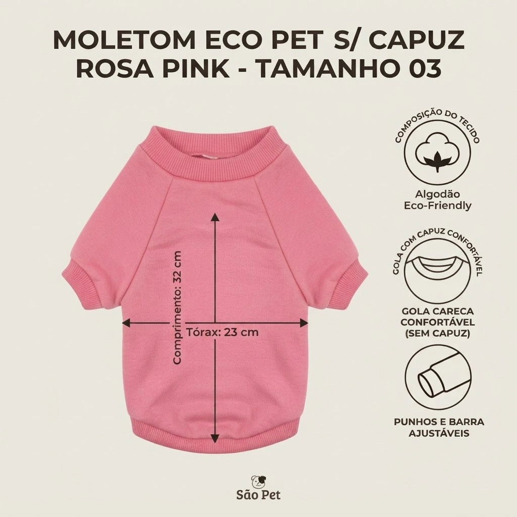 Moletom Eco Pet Sem Capuz Rosa Pink  Para Cães Tamanho 3 - imagem 2