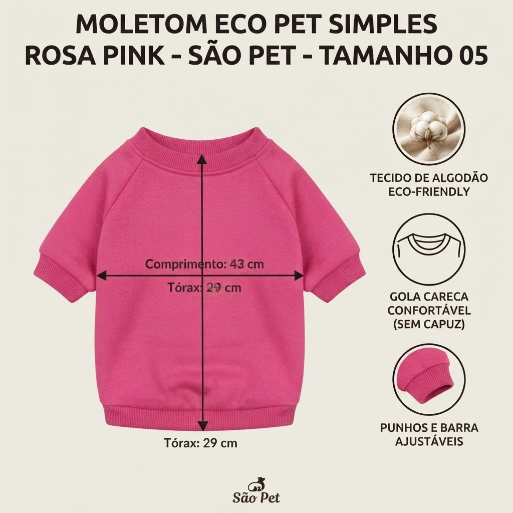 Moletom Eco Pet Sem Capuz Rosa Pink Para Cães Tamanho 5 - imagem 2