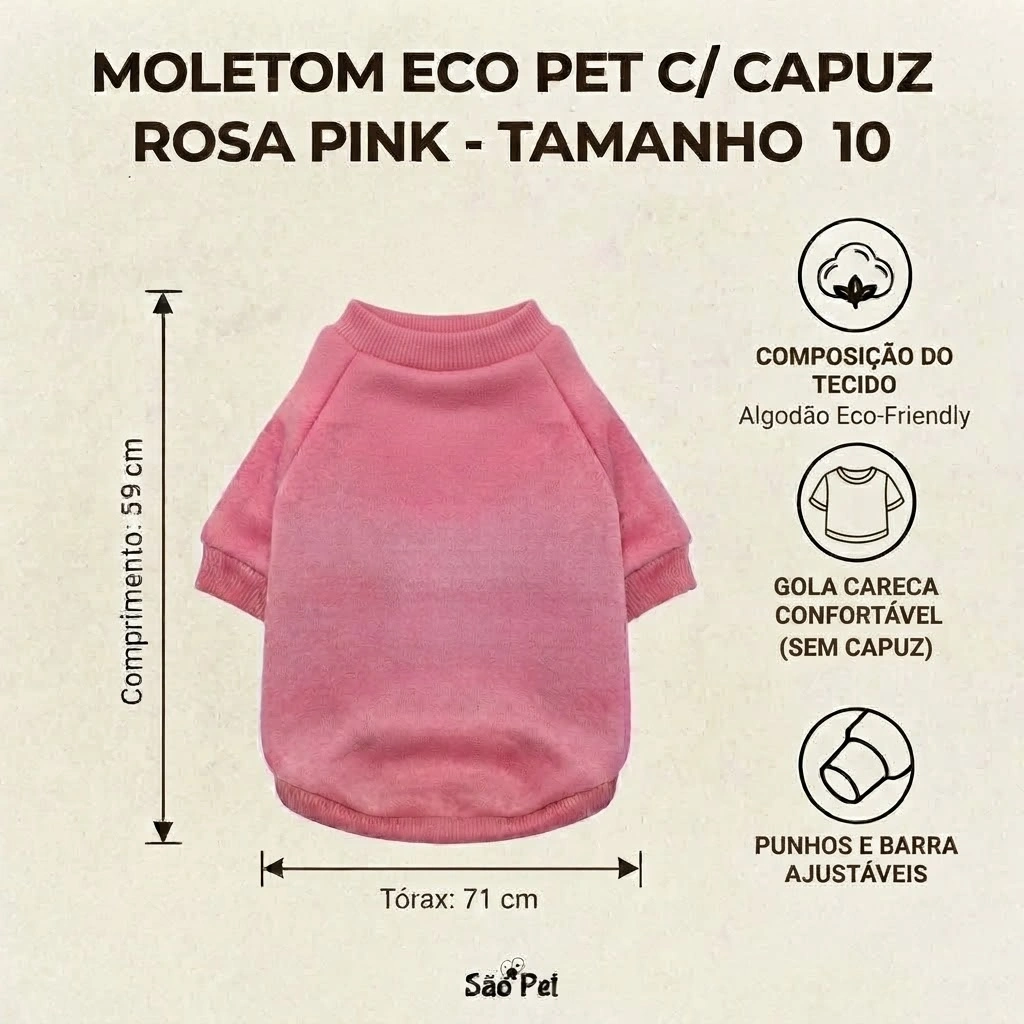 Moletom Eco Pet Sem Capuz Rosa Pink Para Cães Tamanho 10 - imagem 2