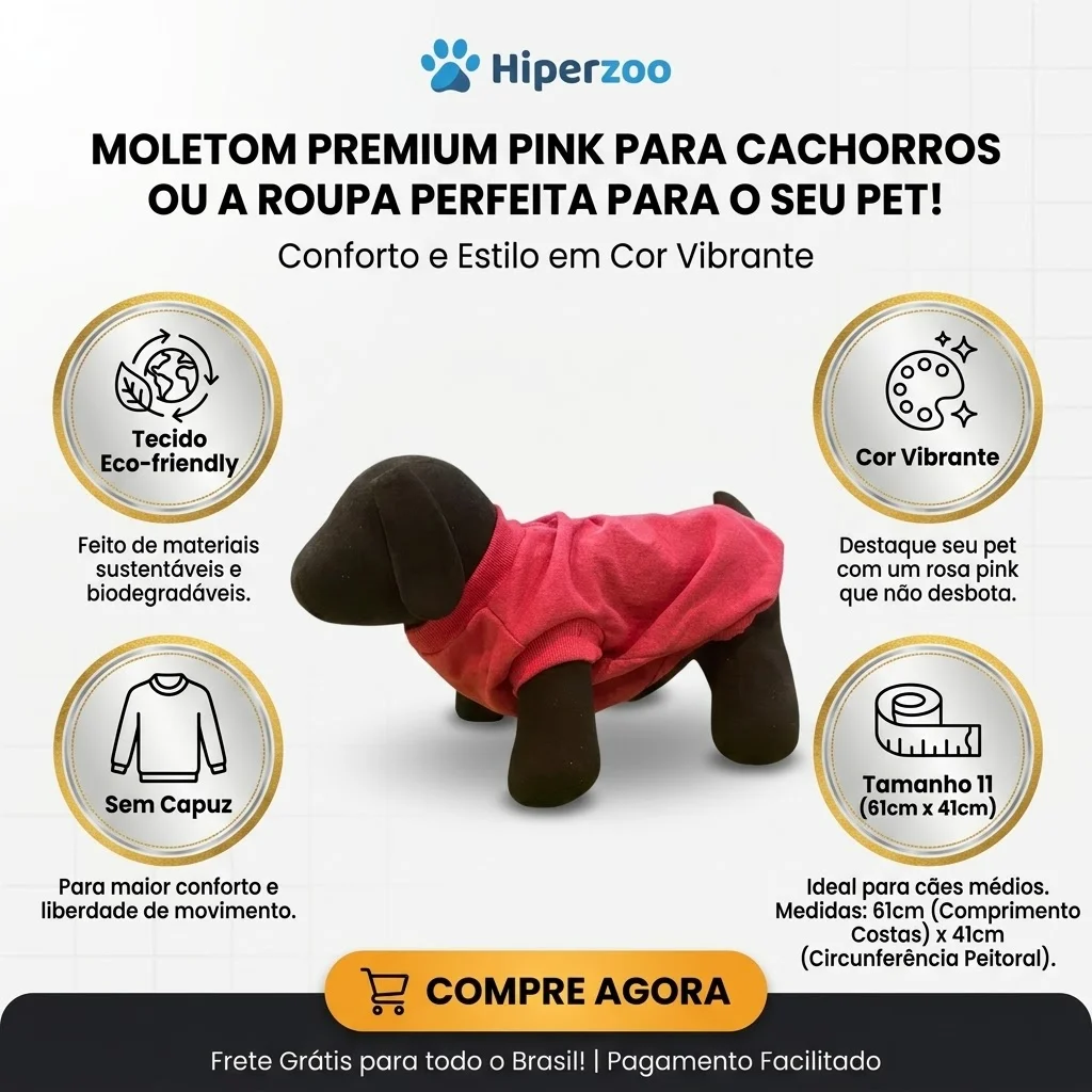 Moletom Eco Pet Sem Capuz Rosa Pink Para Cães Tamanho 11 - imagem 2