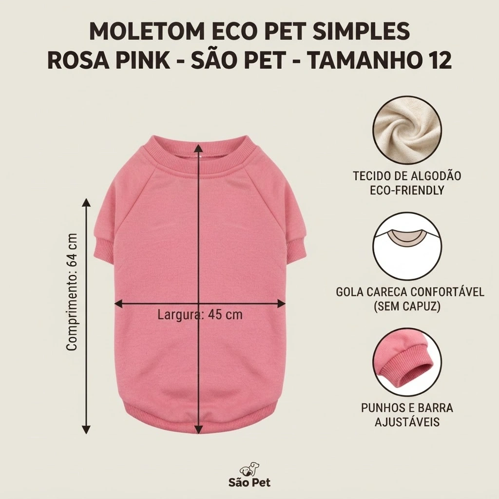 Moletom Eco Pet Sem Capuz Rosa Pink Para Cães Tamanho 12 - imagem 2
